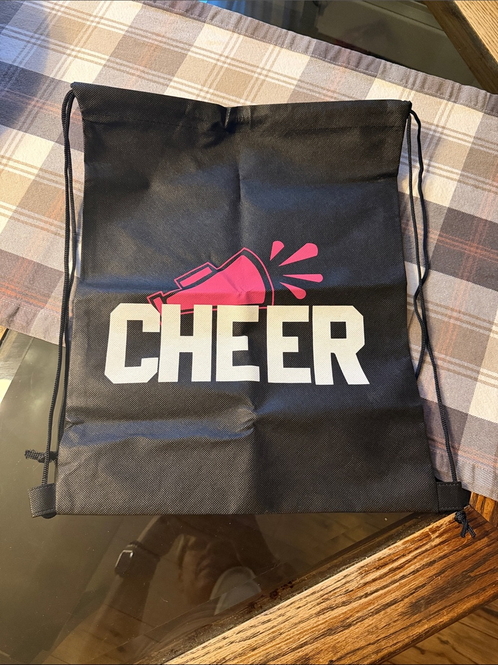 CHEER Kids Drawstring Backpack in Black with Pink Logo